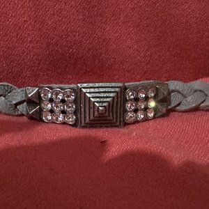 Lia Sophia Braided Leather-like Rhinestone & Square charm bracelet w/clip clasp